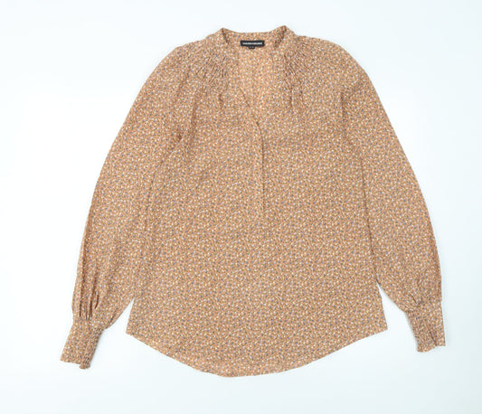 Warehouse Womens Beige Floral Long Sleeve Blouse UK 8