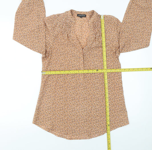 Warehouse Womens Beige Floral Long Sleeve Blouse UK 8