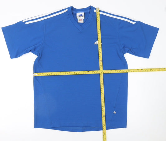 Adidas Men's Blue V-Neck Sports T-Shirt Size M Short Sleeve