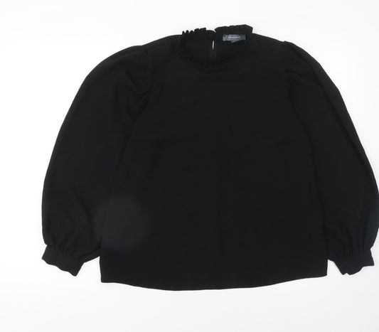 Primark Women’s Black Ruffle High Neck Long Sleeve Blouse Size 8