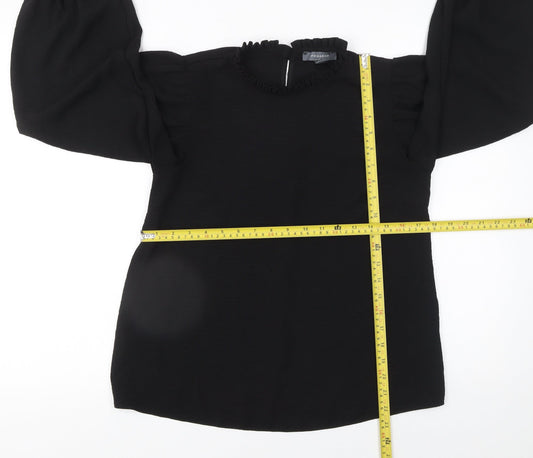 Primark Women’s Black Ruffle High Neck Long Sleeve Blouse Size 8