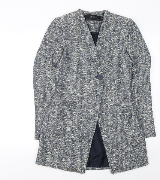 Zara Basic Women Grey Tweed Mid-Length One Button Blazer XS