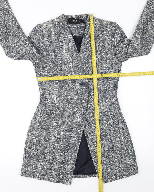 Zara Basic Women Grey Tweed Mid-Length One Button Blazer XS