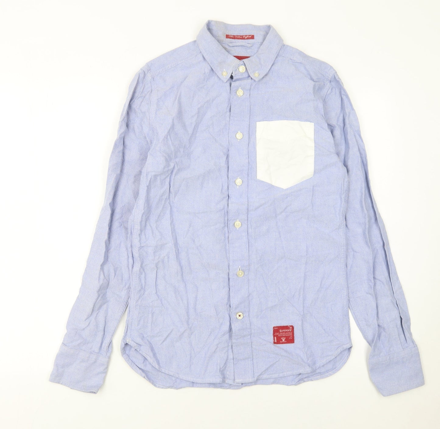 Superdry Mens Blue Button-Down Cotton Casual Long Sleeve Shirt Size S