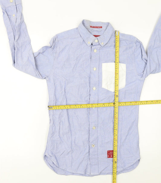 Superdry Mens Blue Button-Down Cotton Casual Long Sleeve Shirt Size S