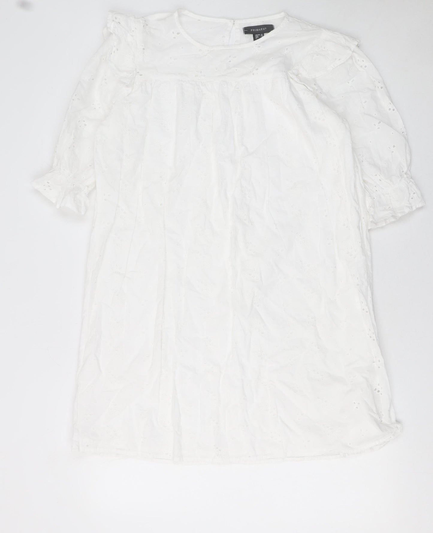 Primark Women White Cotton Eyelet Shift Dress Size 12