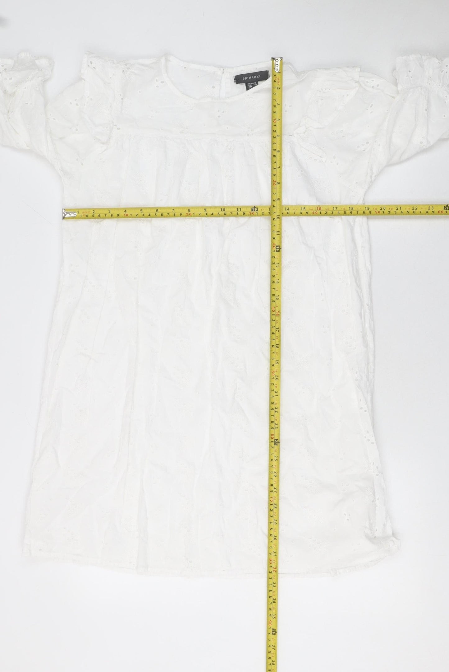 Primark Women White Cotton Eyelet Shift Dress Size 12