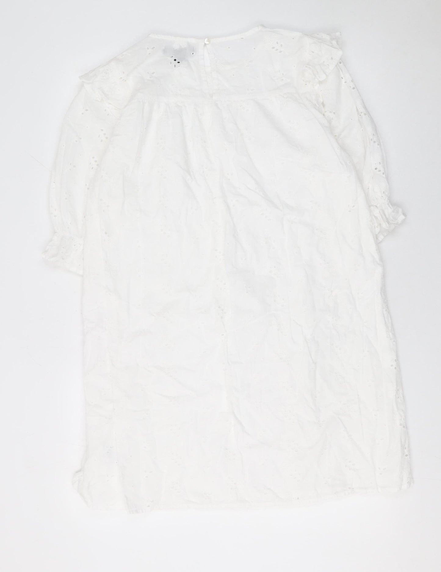 Primark Women White Cotton Eyelet Shift Dress Size 12