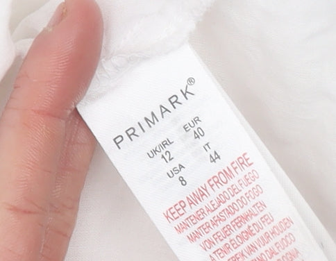 Primark Women White Cotton Eyelet Shift Dress Size 12
