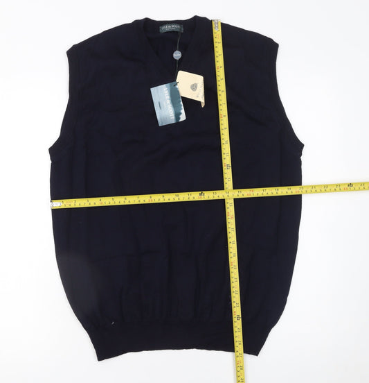 Lyle & Scott Men's Blue Wool V-Neck Sleeveless Vest Jumper Size L