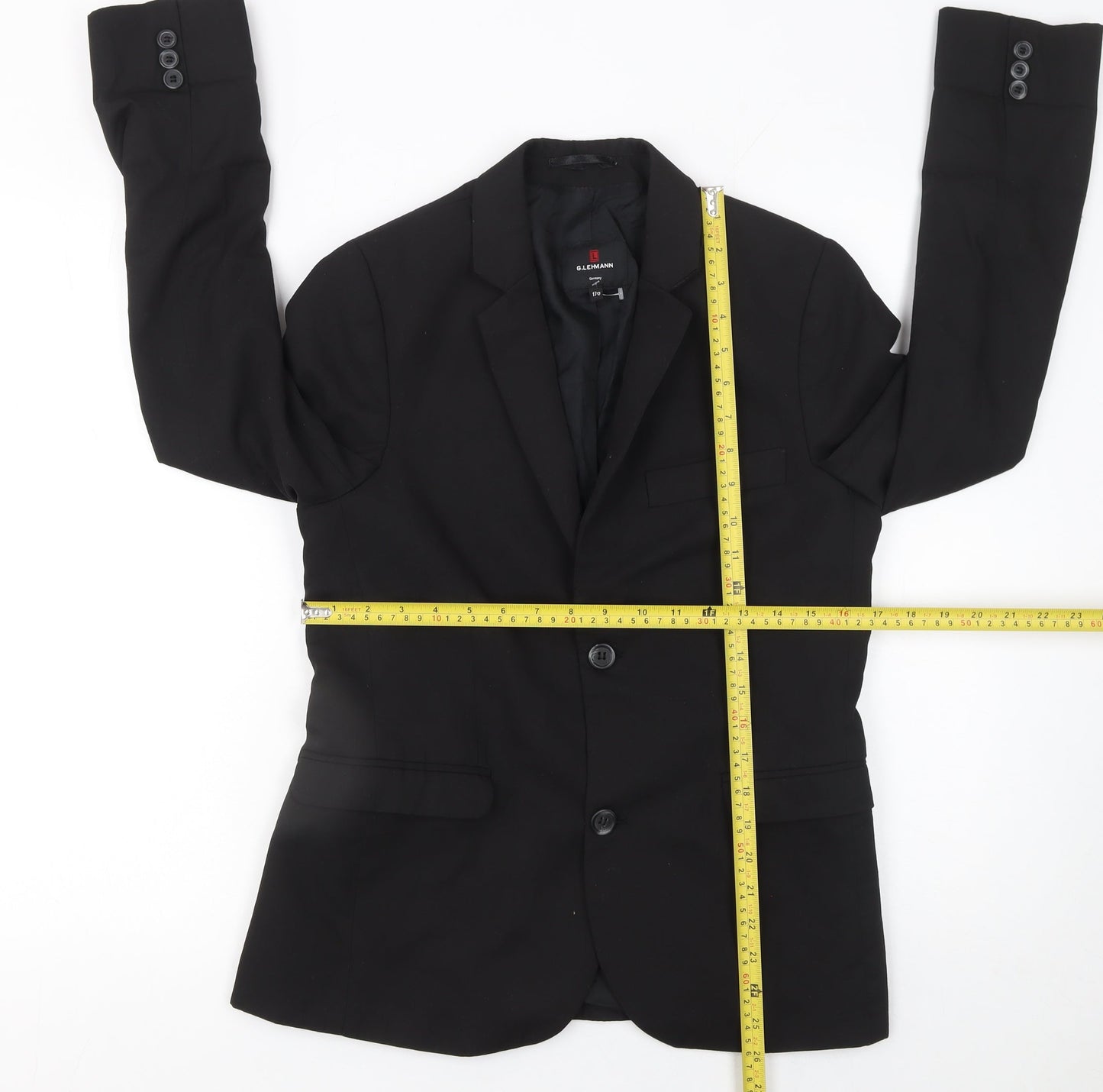 G.LEHMANN Boys Black Regular Fit Two-Button Blazer Jacket 170 Formal