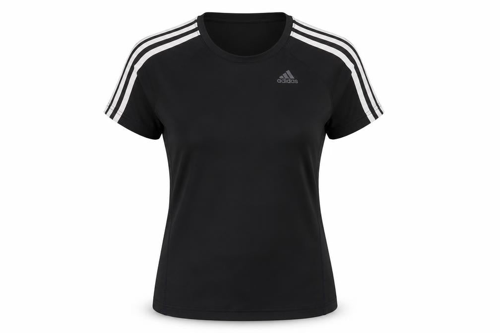 Front view of Adidas women’s black climalite athletic short sleeve t-shirt, size S