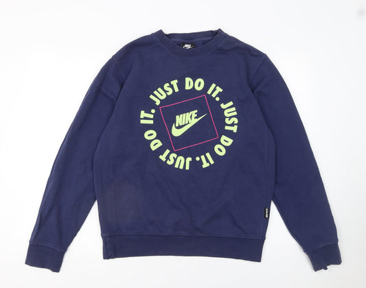 Nike Women's Blue Crew Neck Sweatshirt Small Graphic Print