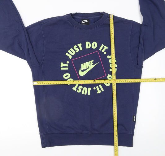 Nike Women's Blue Crew Neck Sweatshirt Small Graphic Print