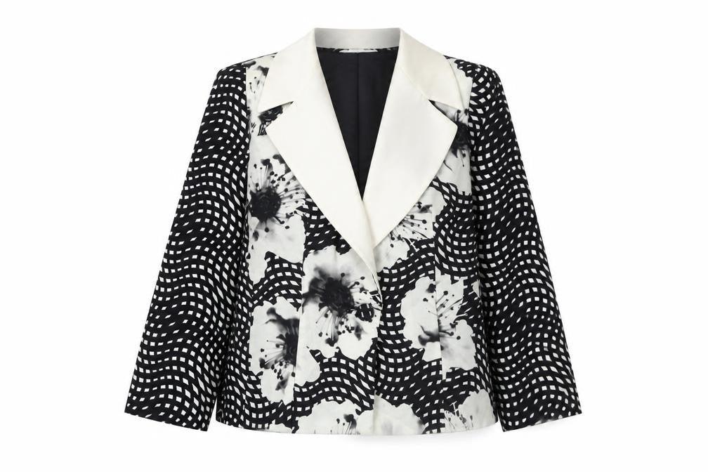 Maria Coca Women's Black Floral Silk Blazer Size 16 Elegant Formal Jacket