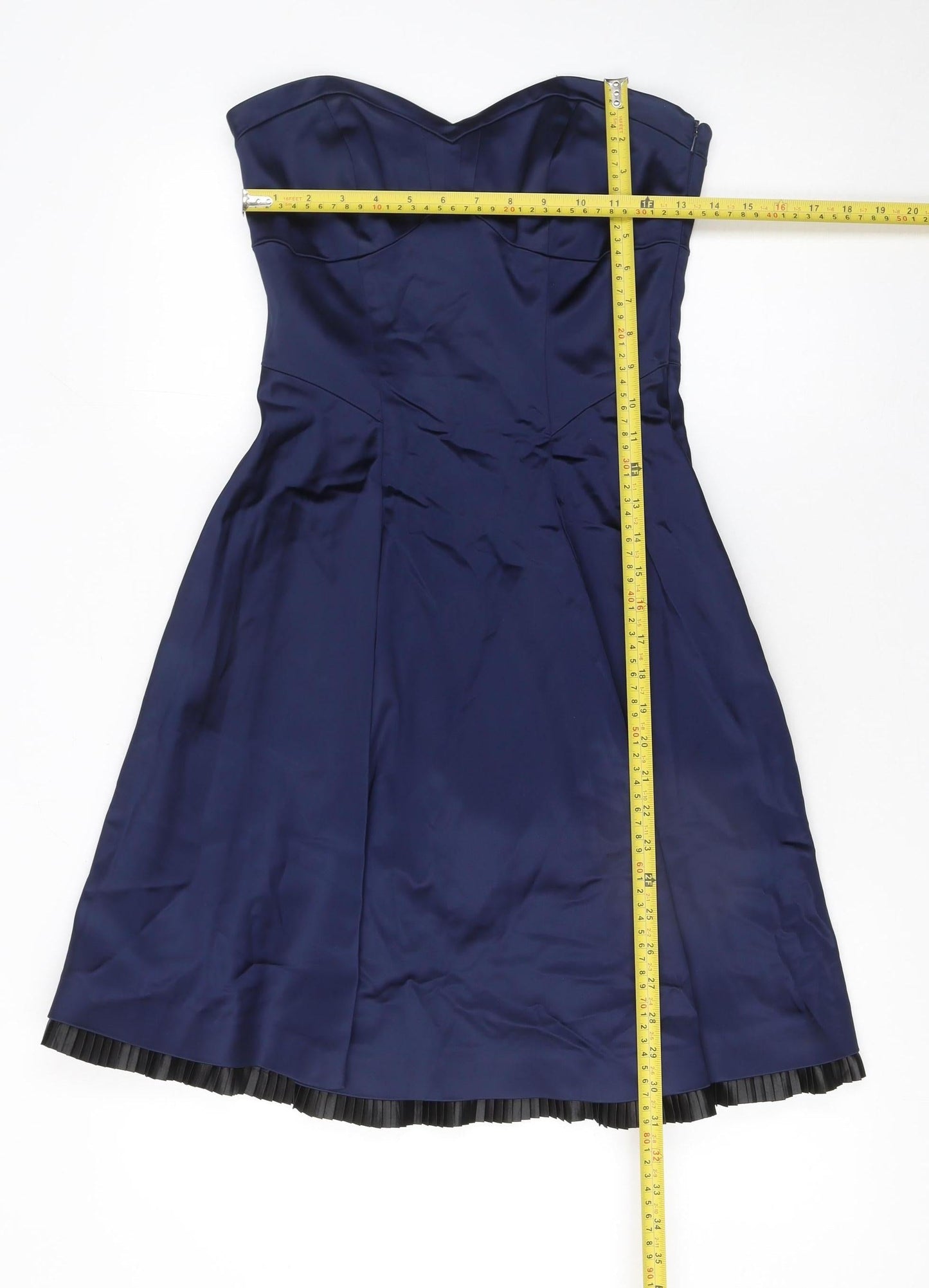 Coast Women Blue Strapless Fit & Flare Satin Dress Size 8