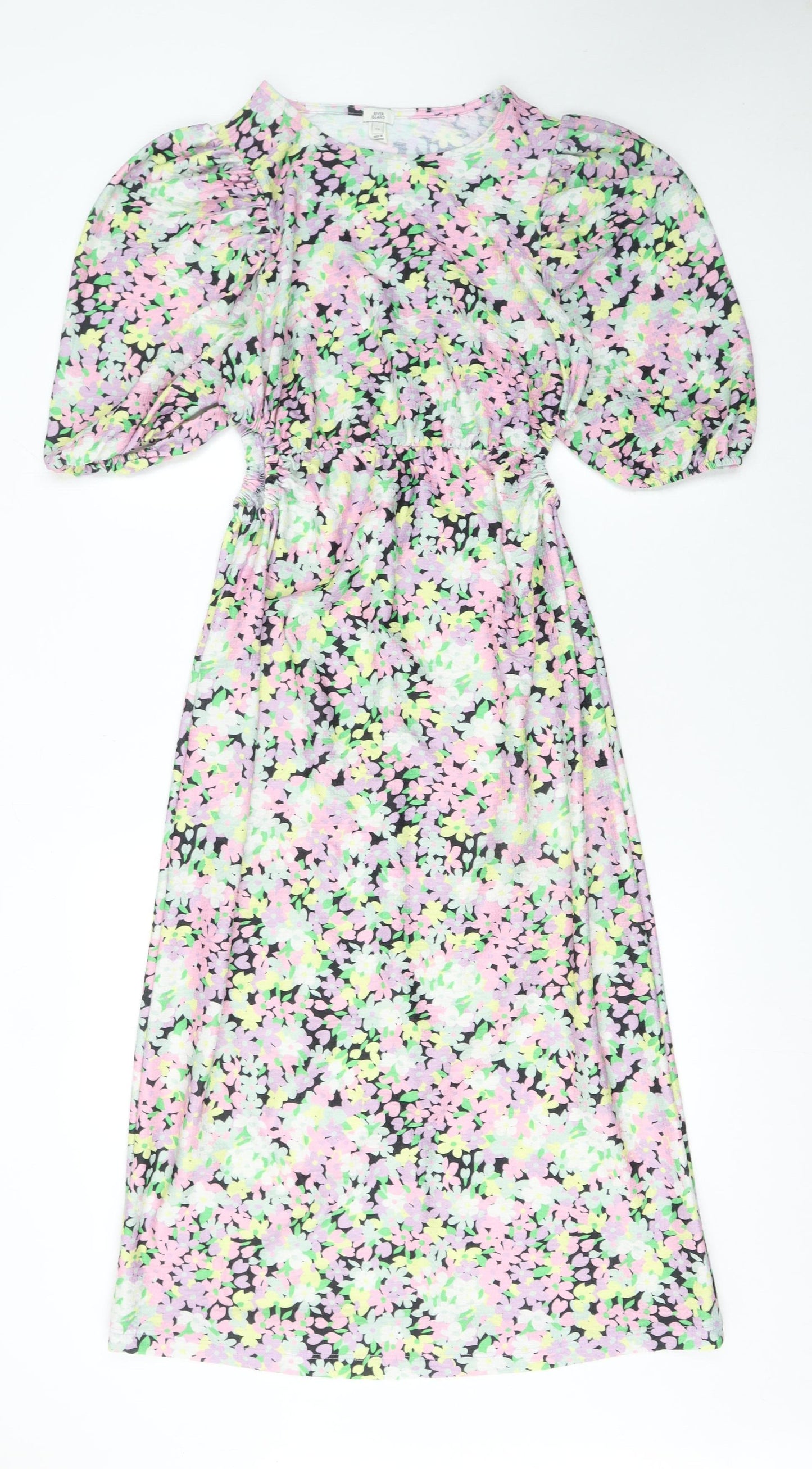 River Island Women’s Multicoloured Floral Midi Dress Size 10 A-Line Jersey