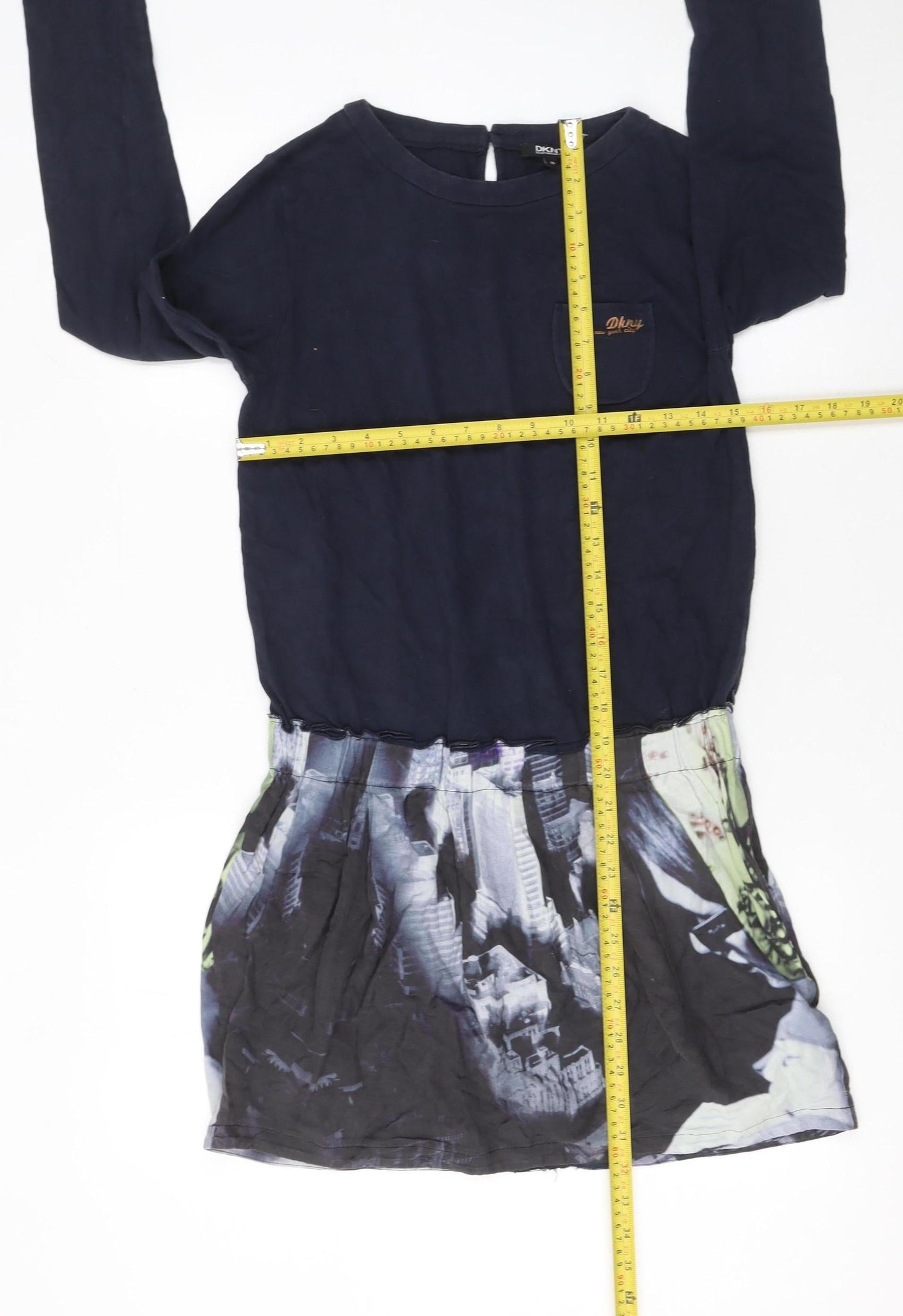 DKNY Women Black Fit & Flare Dress Size 16 Long Sleeve Urban Style