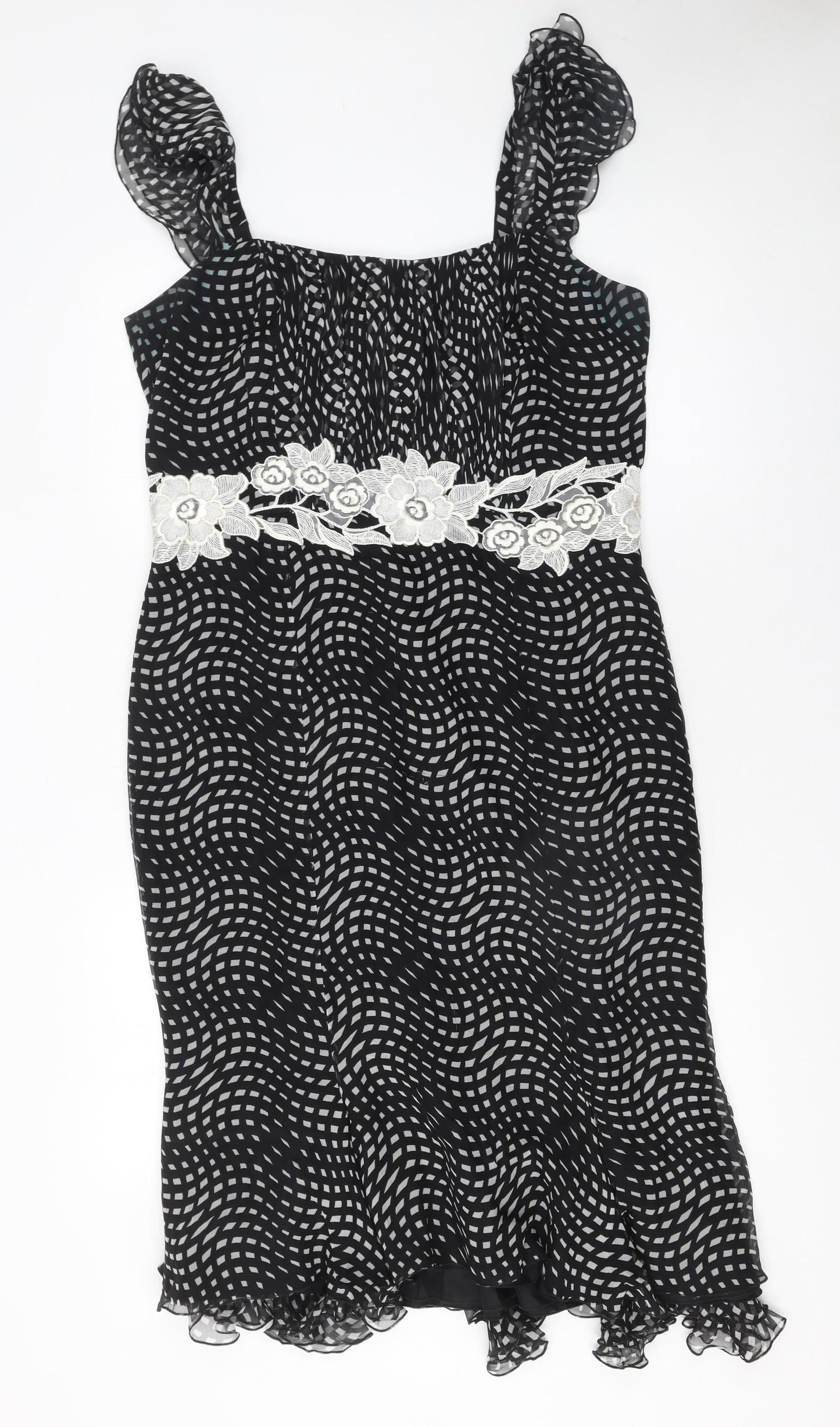 Maria Coca Women’s Black Midi Fit & Flare Silk Dress Size 16