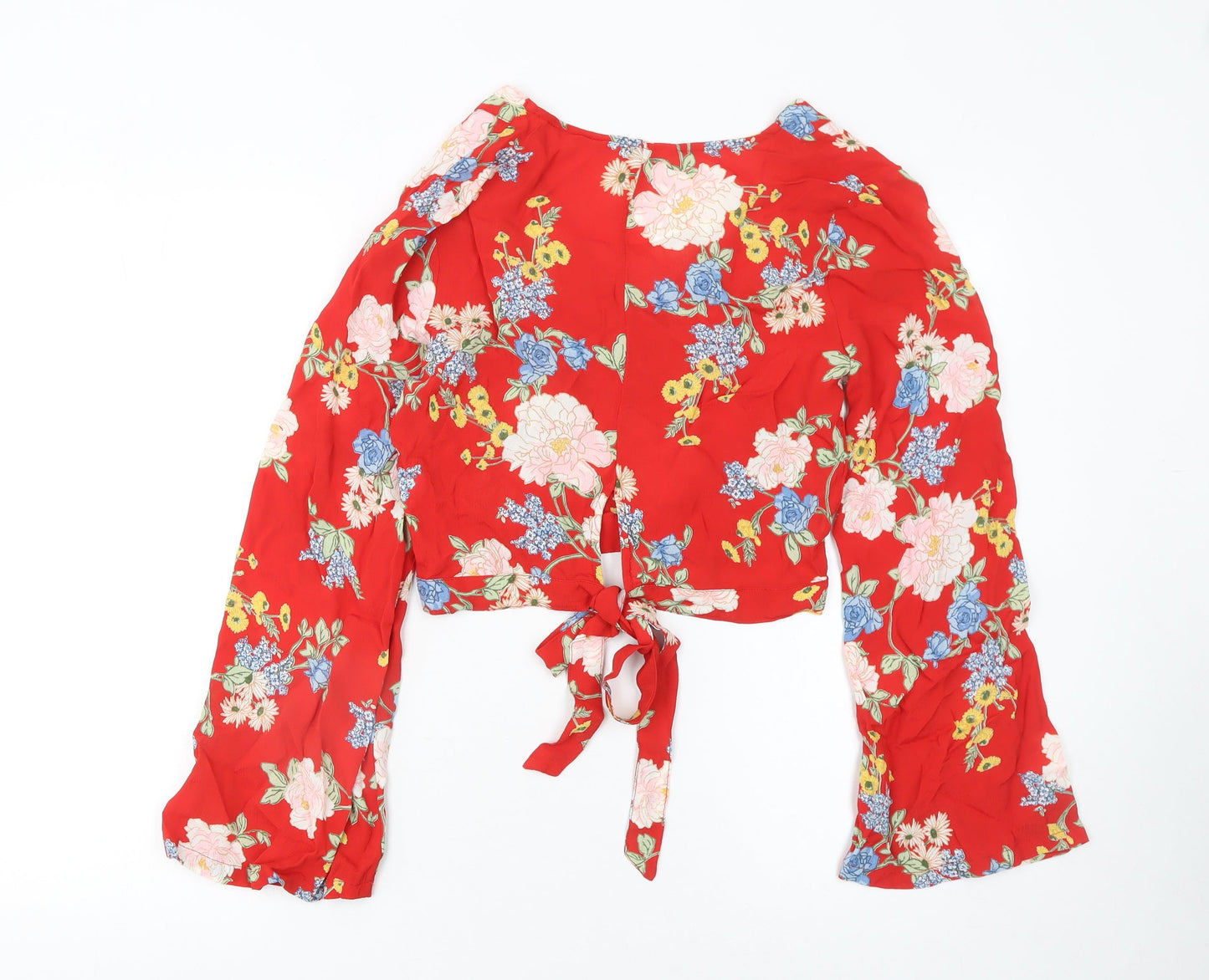 Miss Selfridge Women's Red Floral Wrap Crop Blouse UK 6 Viscose