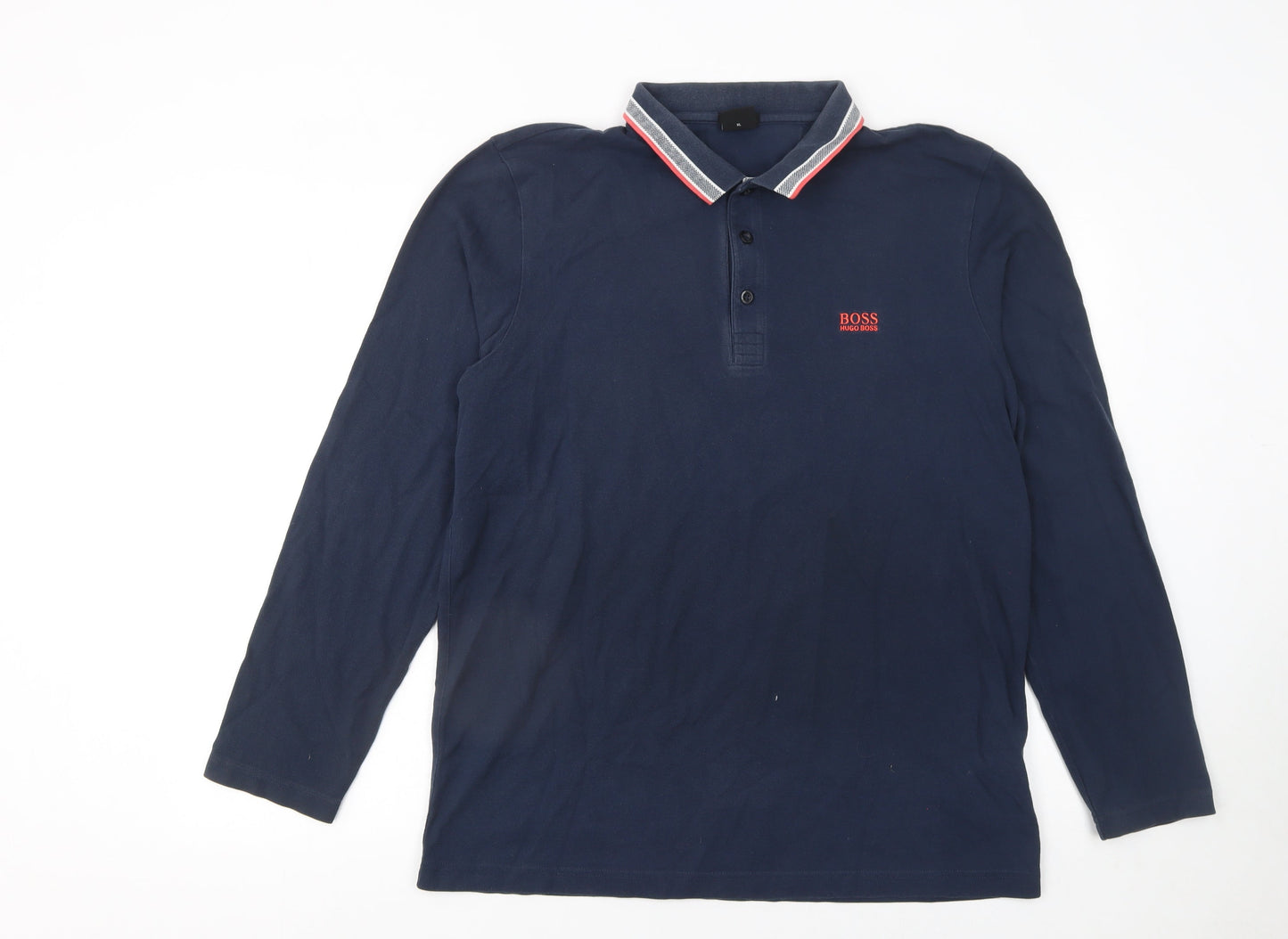 Hugo Boss Mens Blue Long Sleeve Cotton Polo Shirt XL Regular Fit