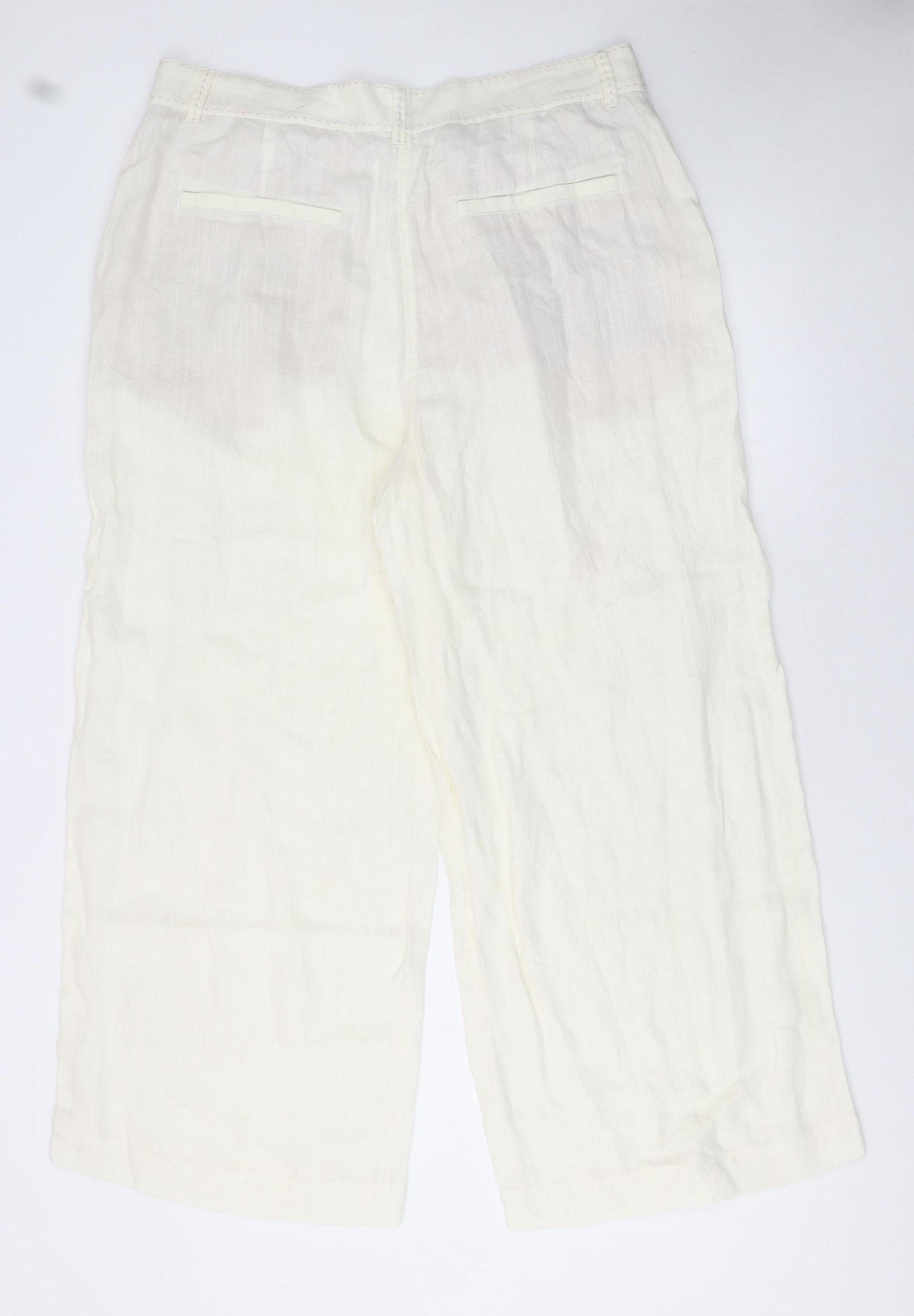 Marks and Spencer Per Una Women’s Ivory Linen Wide-Leg Cropped Trousers Size 18