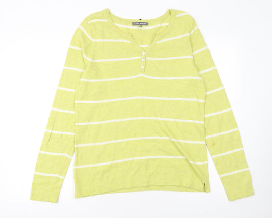 Laura Ashley Women Green Striped Henley Jumper Size 12 Long Sleeve