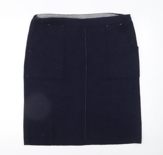 White Stuff Women’s Blue Knee Length Wool Blend Pencil Skirt Size 16
