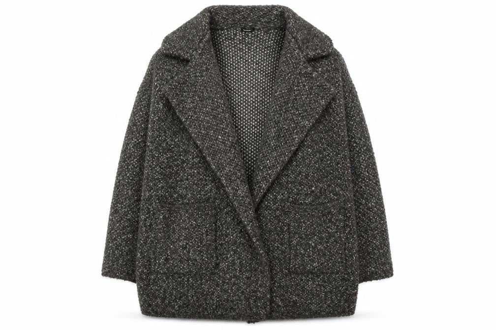 Front view of Roman Women’s Grey Chunky Knit Long Cardigan, size UK 18