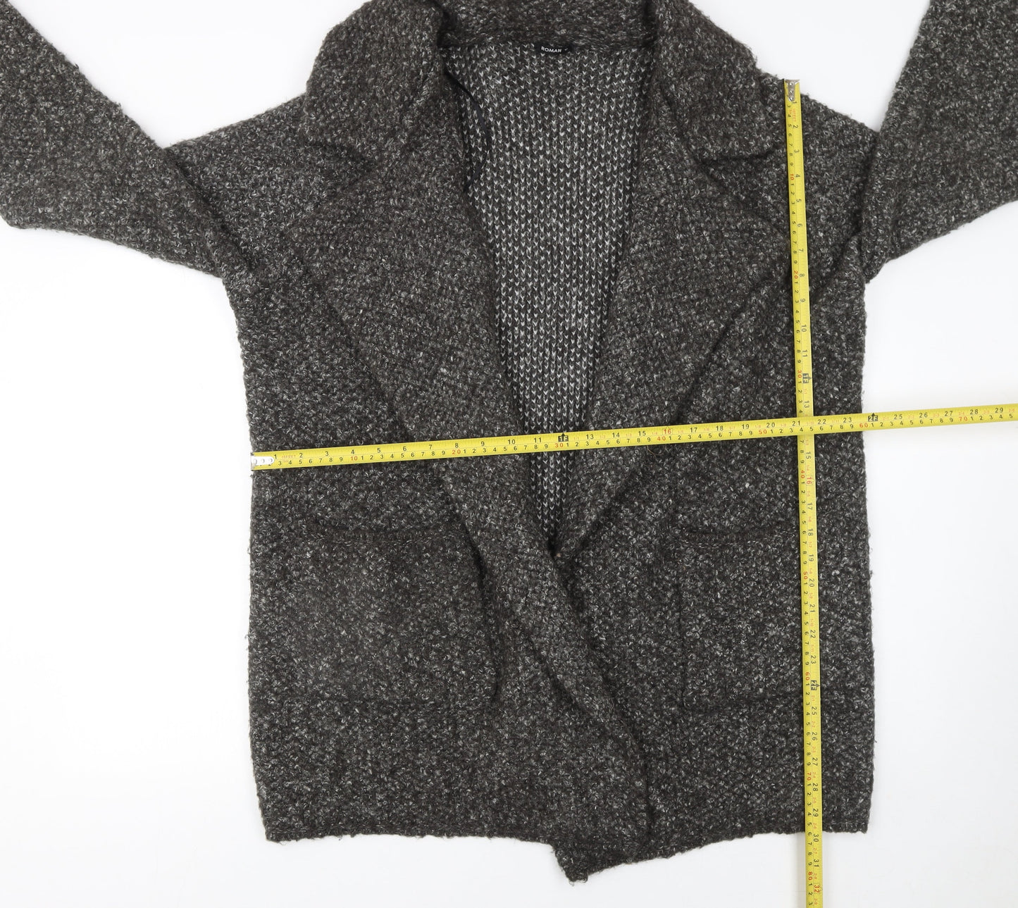 Roman Women’s Grey Chunky Knit Long Cardigan Size 18