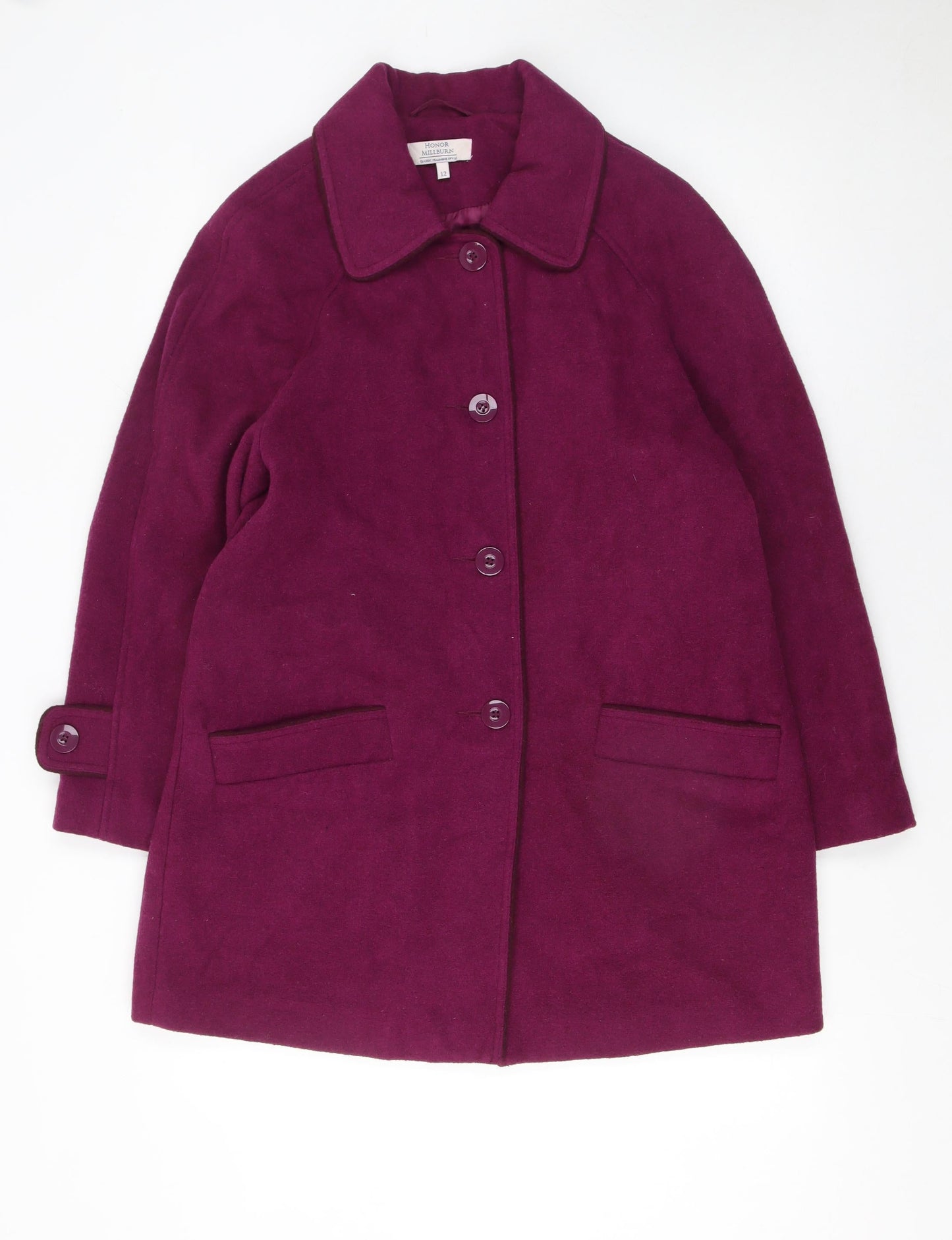 Honor Millburn Women’s Purple Wool Blend Mid-Length Coat Size 12