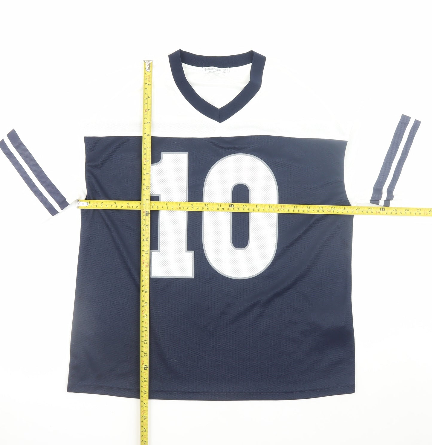 Stradivarius Men Blue White New York 10 Sports T-Shirt XS V-Neck