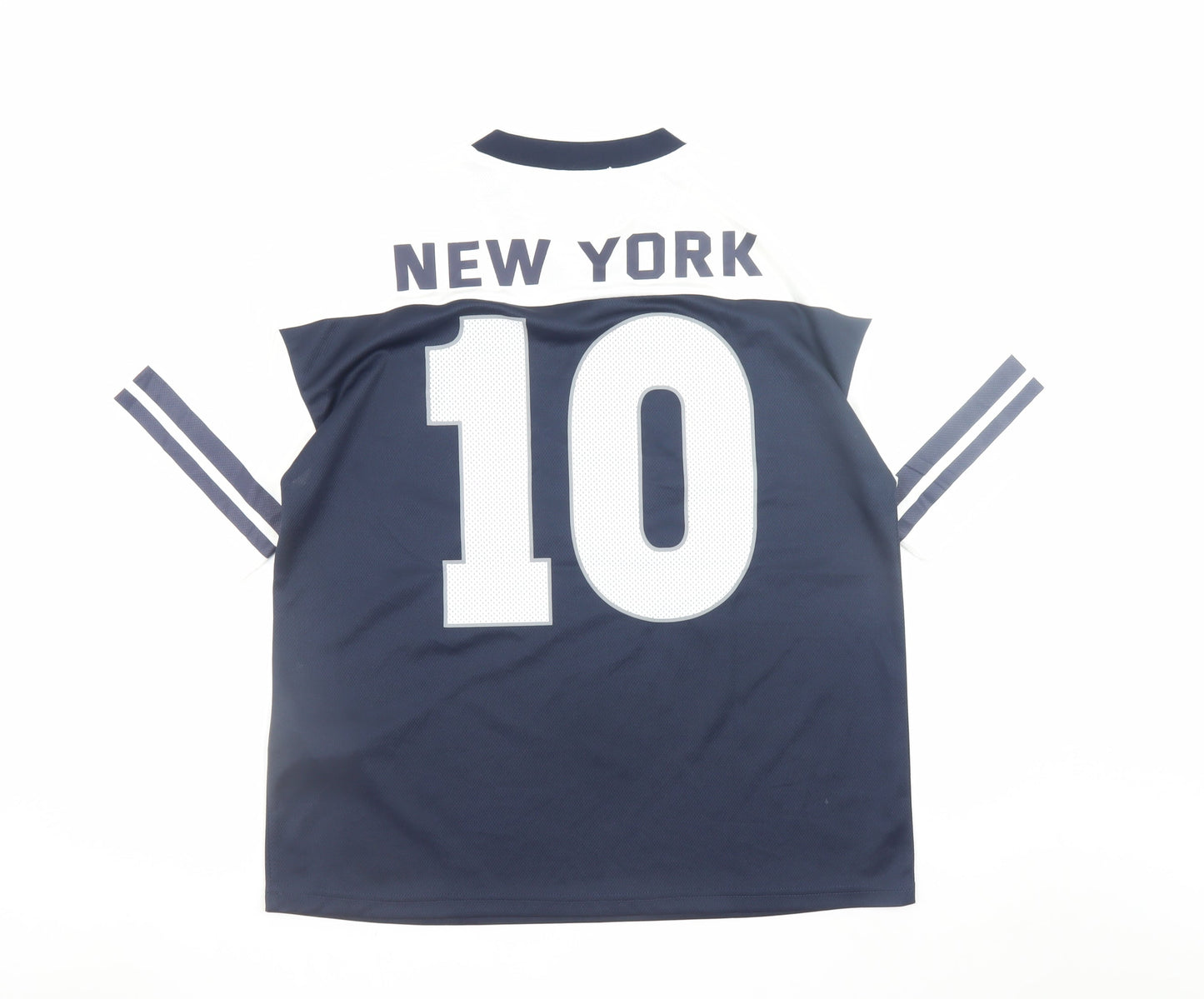 Stradivarius Men Blue White New York 10 Sports T-Shirt XS V-Neck