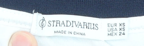 Stradivarius Men Blue White New York 10 Sports T-Shirt XS V-Neck