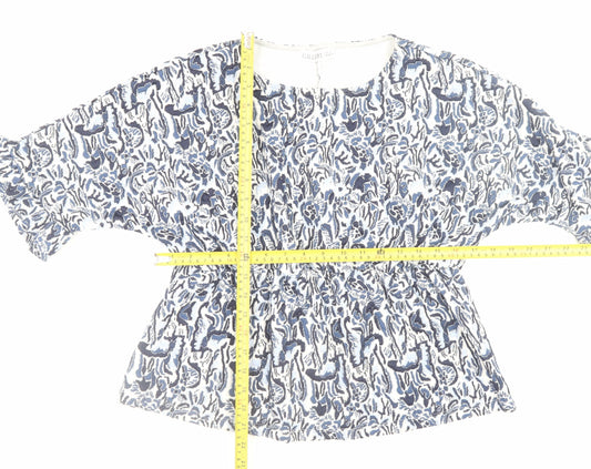 Gallery Women Blue Floral Tunic Blouse M 3/4 Sleeve