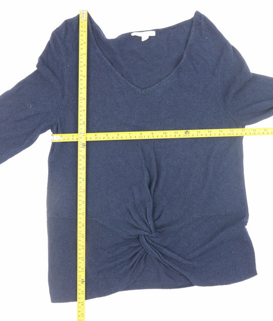 White Stuff Women’s Blue V-Neck Twist Front Knit Jumper Size 8