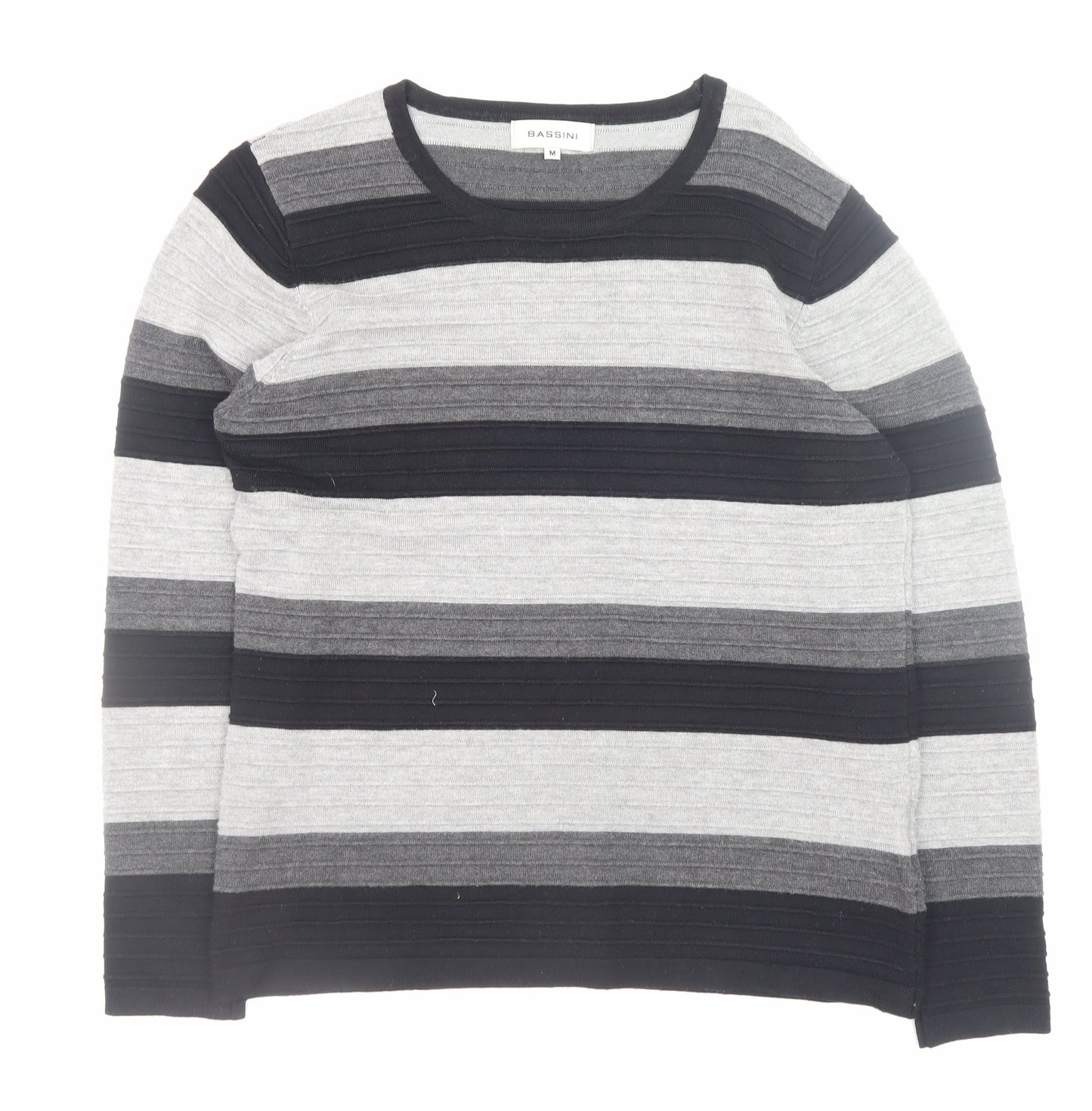 Bassini Men's Grey Striped Knit Pullover Jumper Size M