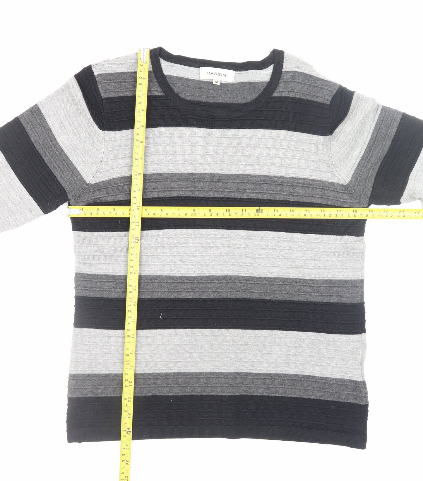 Bassini Men's Grey Striped Knit Pullover Jumper Size M