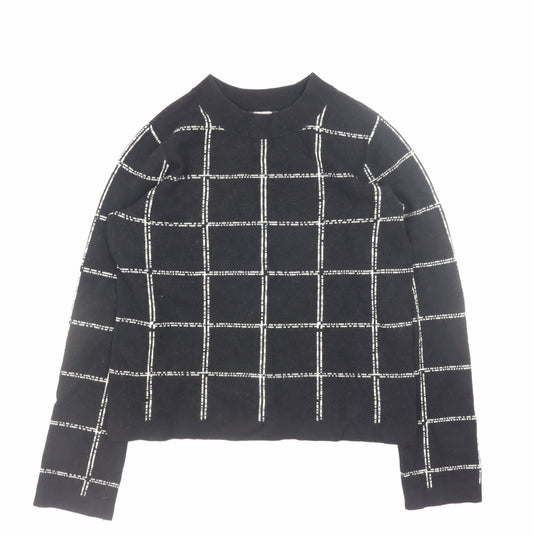 H&M Women's Black Check Knit Jumper Size S Crew Neck Pullover