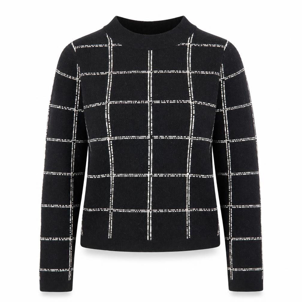H&M Women's Black Check Knit Jumper Size S Crew Neck Pullover