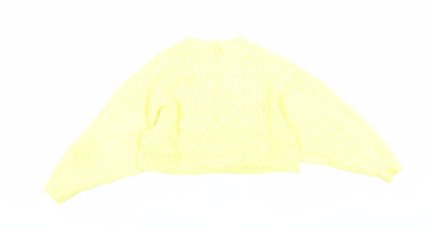 Reclaimed Vintage Women's Yellow Cable-Knit Relaxed Pullover Jumper M