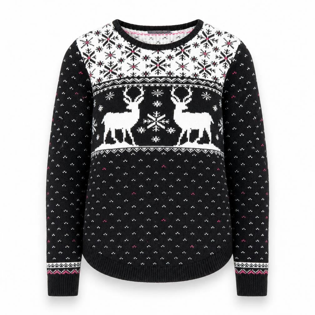 Marks and Spencer Women's Black Fair Isle Reindeer Jumper Medium