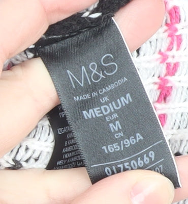 Marks and Spencer Women's Black Fair Isle Reindeer Jumper Medium