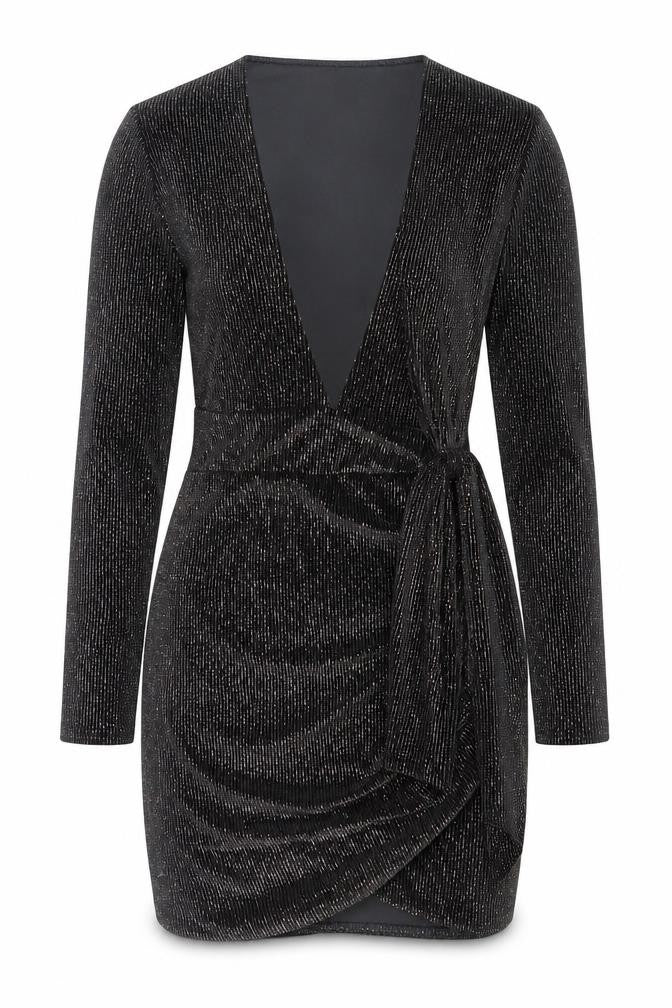 In The Style Women’s Black Glitter Wrap Bodycon Dress Size 12