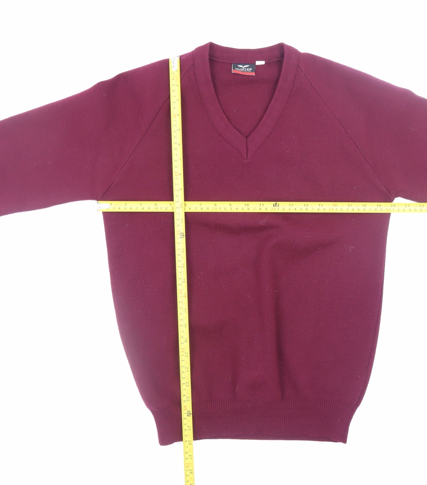 Hunter Men's Red V-Neck Acrylic Knit Jumper Size M