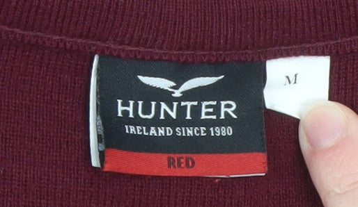 Hunter Men's Red V-Neck Acrylic Knit Jumper Size M