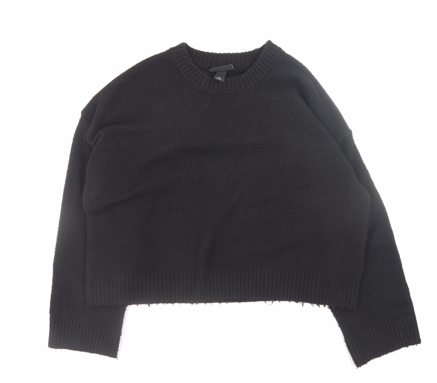 Monki Women’s Black Wool Blend Crew Neck Pullover Jumper Size M