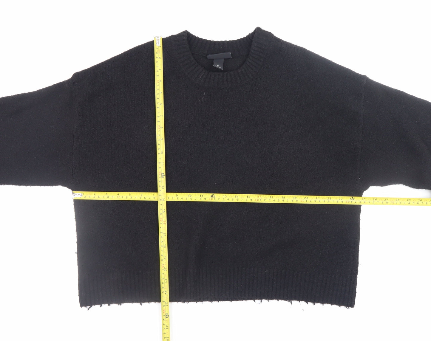 Monki Women’s Black Wool Blend Crew Neck Pullover Jumper Size M