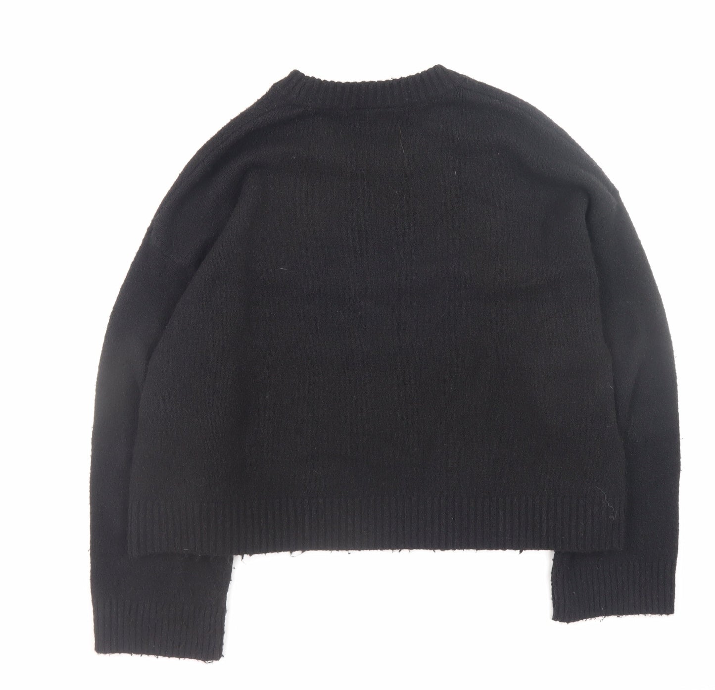 Monki Women’s Black Wool Blend Crew Neck Pullover Jumper Size M