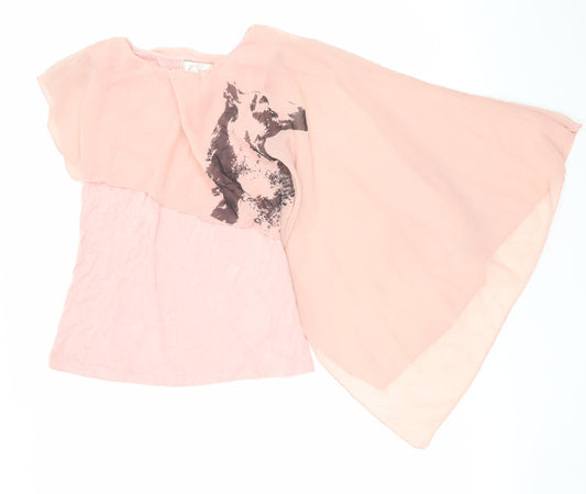 HEY HEY Women's Pink Asymmetrical Chiffon Blouse Size S